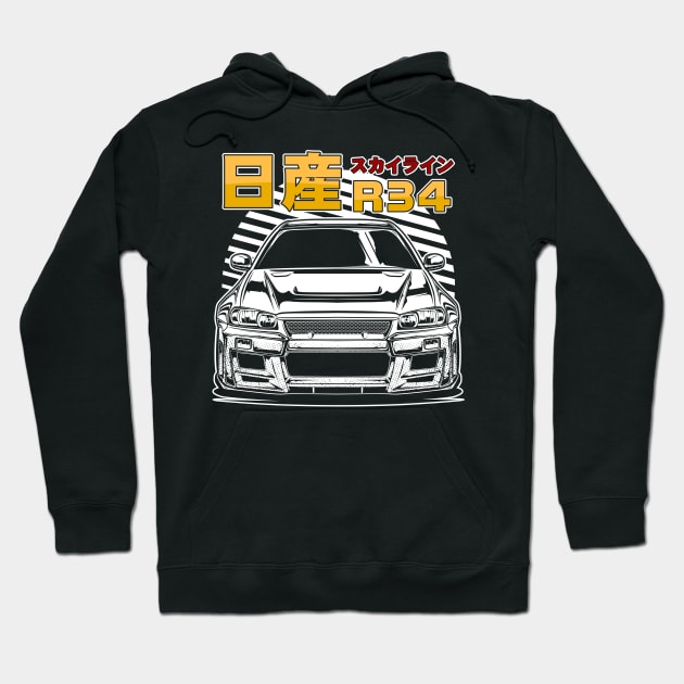 Skyline GTR R34 (White Print) Hoodie by idrdesign